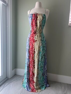 Lani Multicolor Paisley Stripe Maxi Dress in Red, Cream, Teal, Blue, Gray